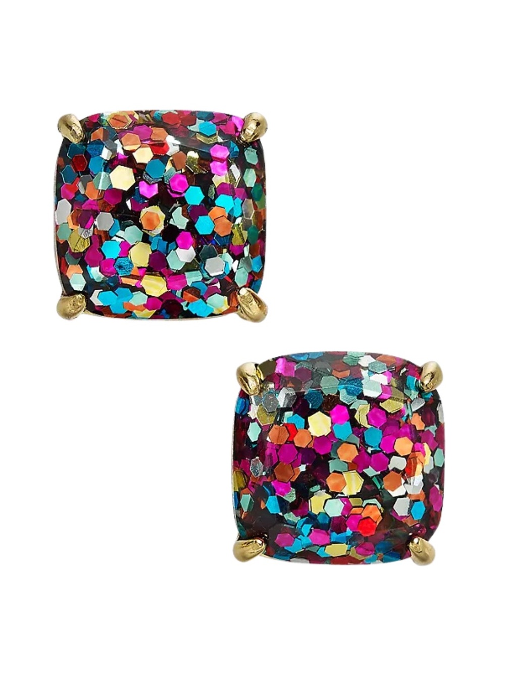 Kate Spade Glitter Crystal Square Stud Earrings - Gold